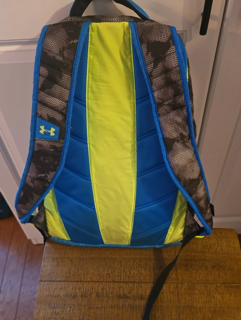 Under Armour Blue and Black Camo  Backpack with Neon Accents